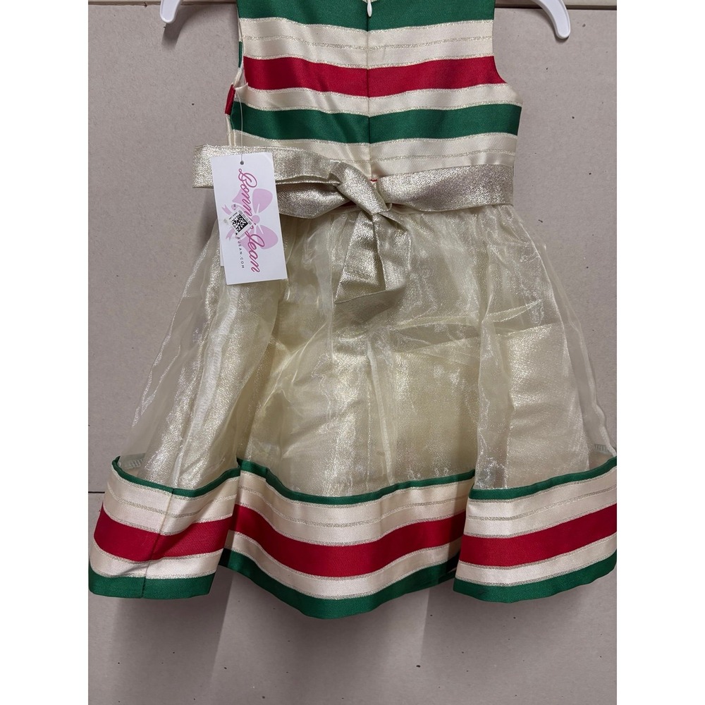 Bonnie Jean Girls RED GREEN GOLD BOW Christmas Hipster Dress NWT Size 4/4T - Picture 4 of 6